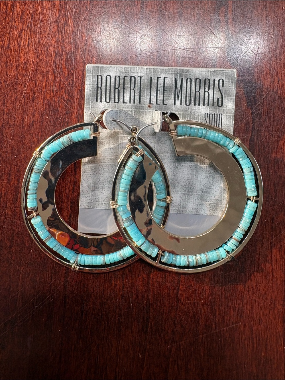 Robert Lee Morris Gold-Tone Hoop Earrings with Turquoise Beads